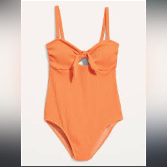 Old Navy NWT Tie Front Keyhole Bandeau Style One Piece Swimsuit Orange sz 2x - Picture 1 of 11